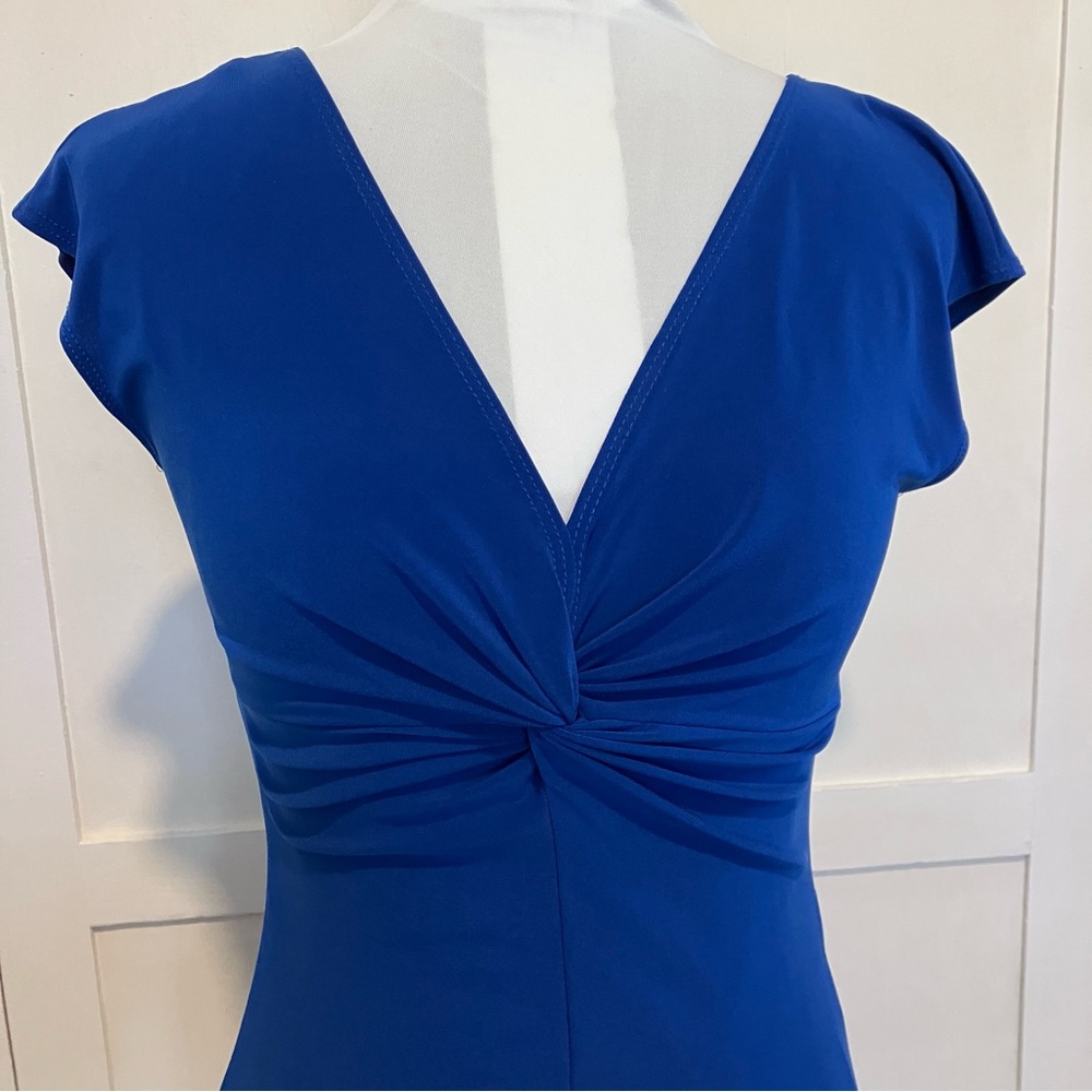 Blu Sage Blue Ruched V-Neck Sheath Dress, S - Picture 4 of 14